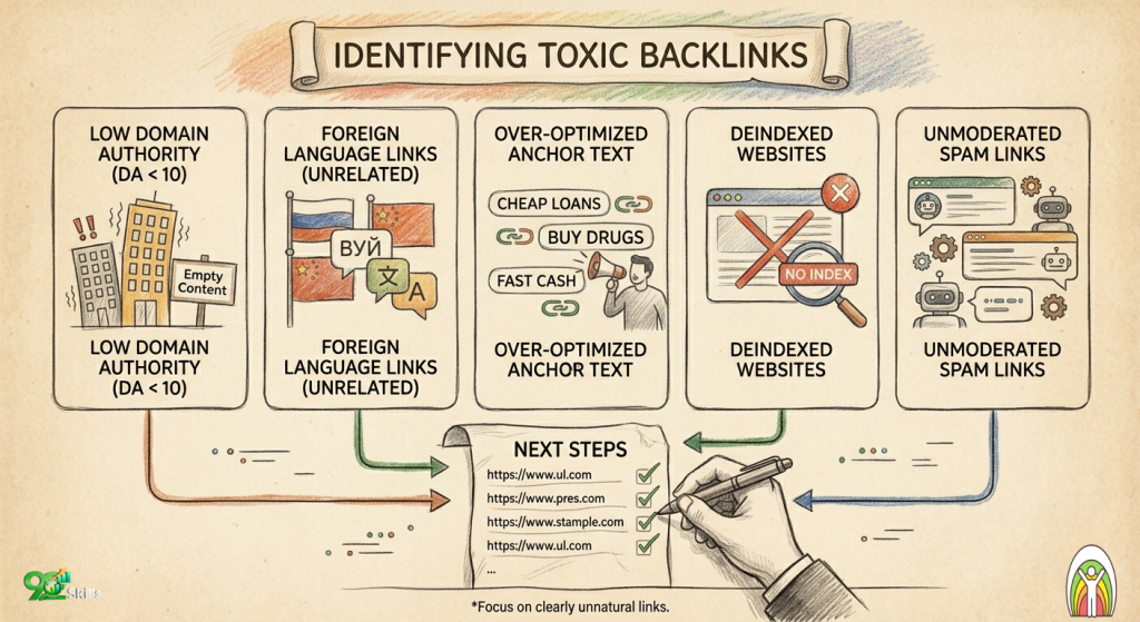 Identify toxic backlinks early—focus on spam patterns & Remove Toxic Backlinks.